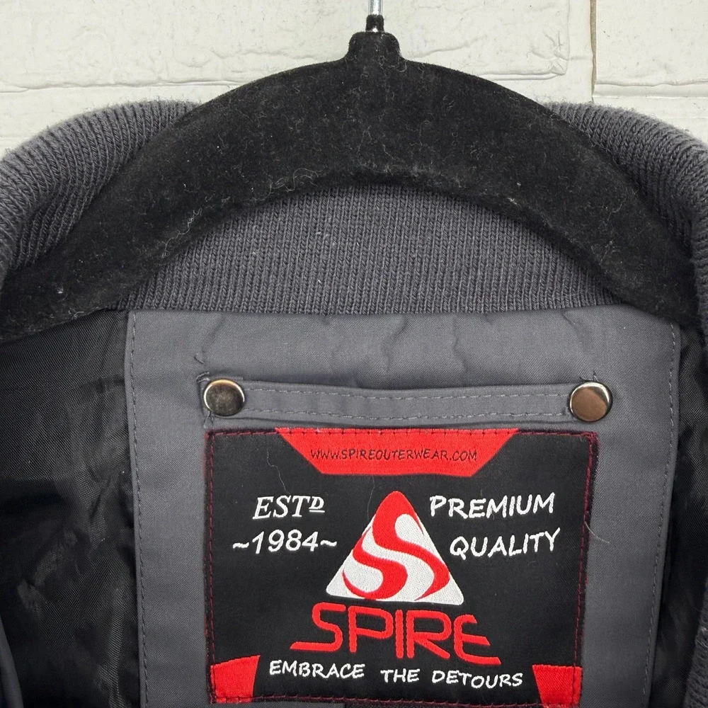 Spire Bomber Jacket Mens XL Charcoal Gray Full Zip Multi-Pocket Fleece Collar